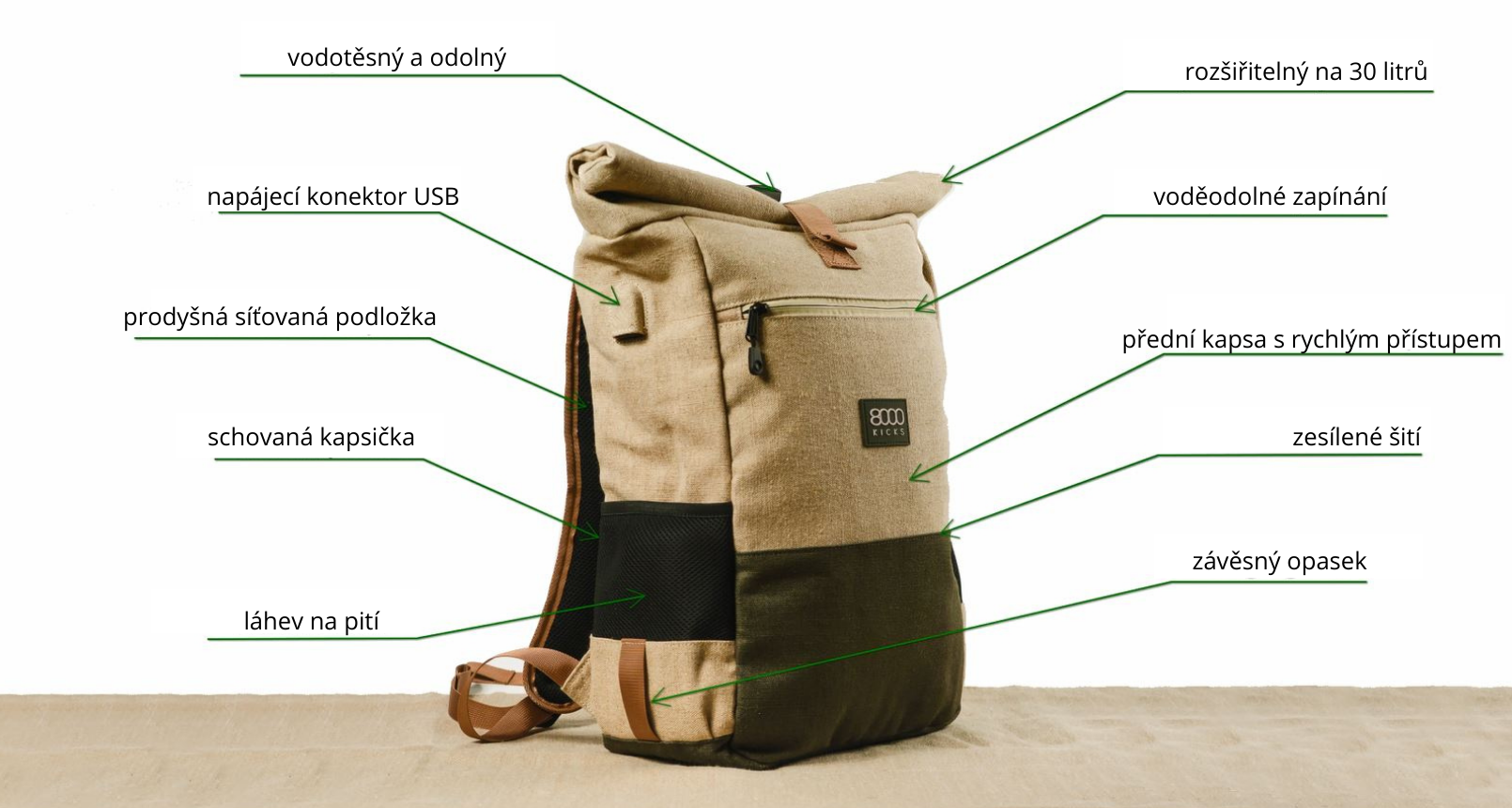 Konopný batoh - 8000kicks EVERYDAY BACKPACK