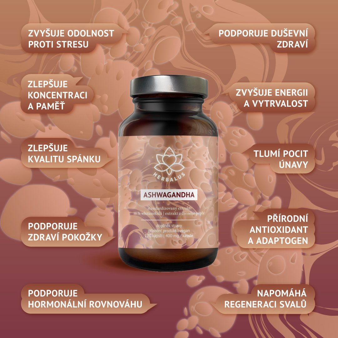 ASHWAGANDHA, standardizovaný 10% extrakt, 120 kapslí