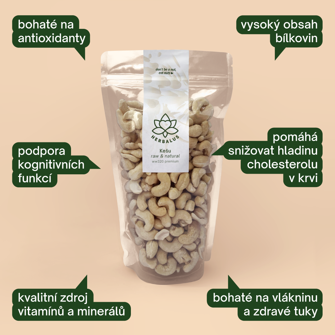 Herbalus Organic - Kešu ořechy raw & natural WW320 PREMIUM